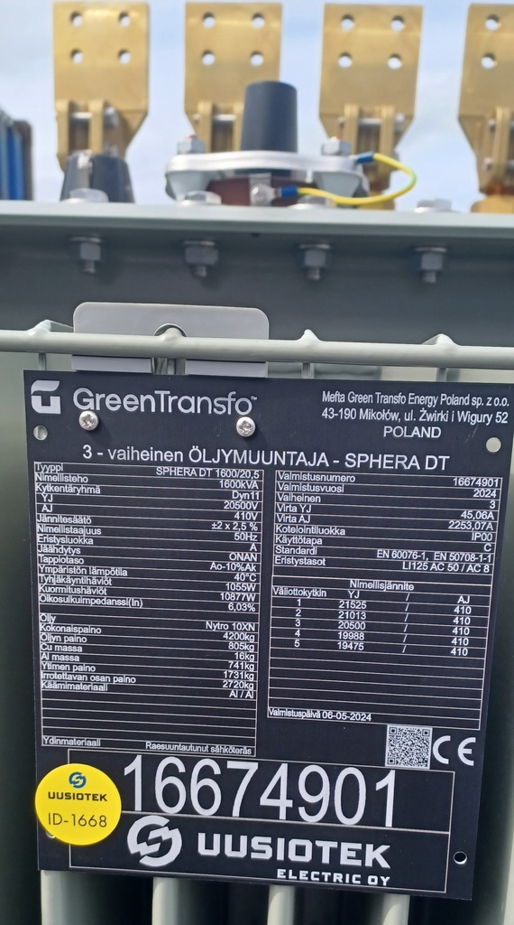 1600kVA 20/0,4kV Oil transformer Mefta Green Transfo - 2024