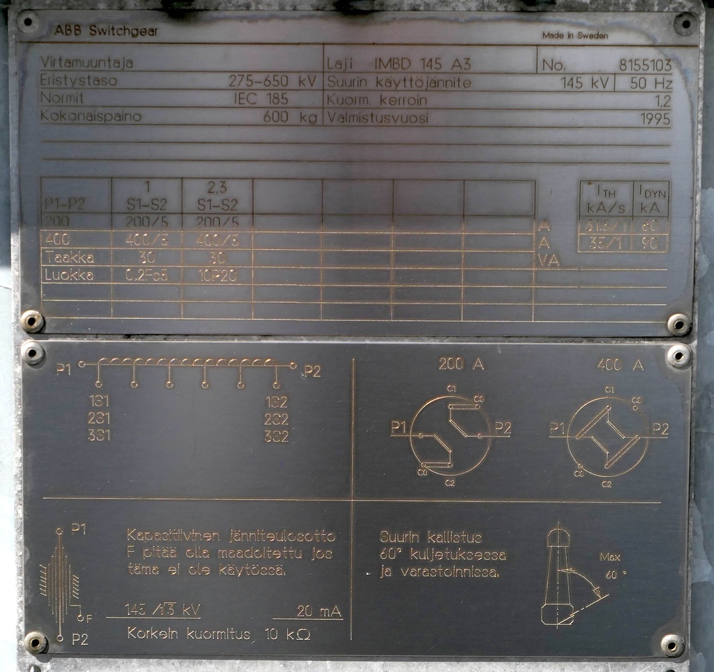 ABB IMBD 145 A3 145kV virtamuuntaja