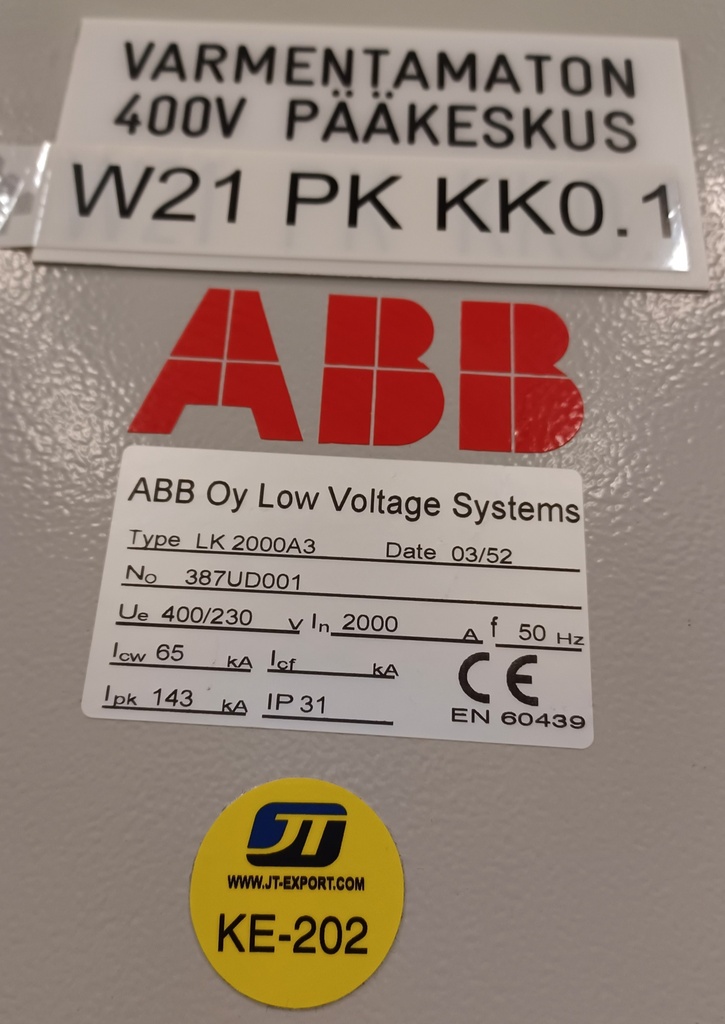 2000A 400_230V Icw 65kA Ipk 143 kA ABB KK0.1 kentät 10-12