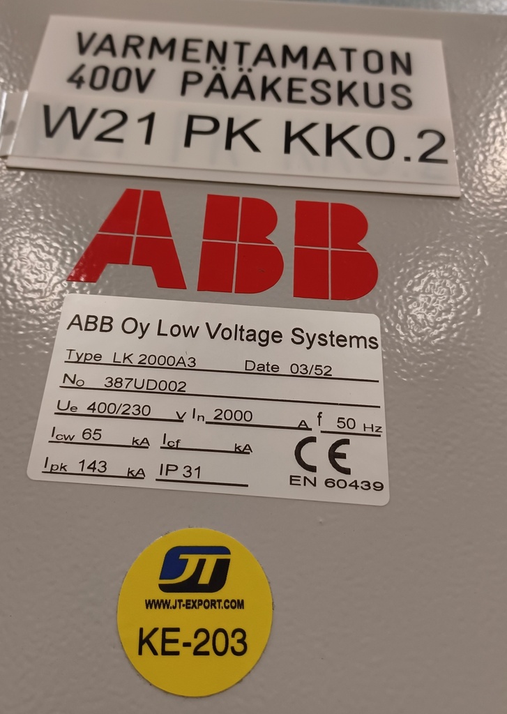 2000A 400_230V Icw 65kA Ipk 143 kA ABB KK0.2 kentät 09-11