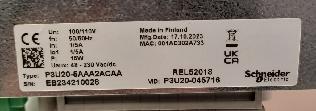 Schneider REL52018 rele UUSI P3U20