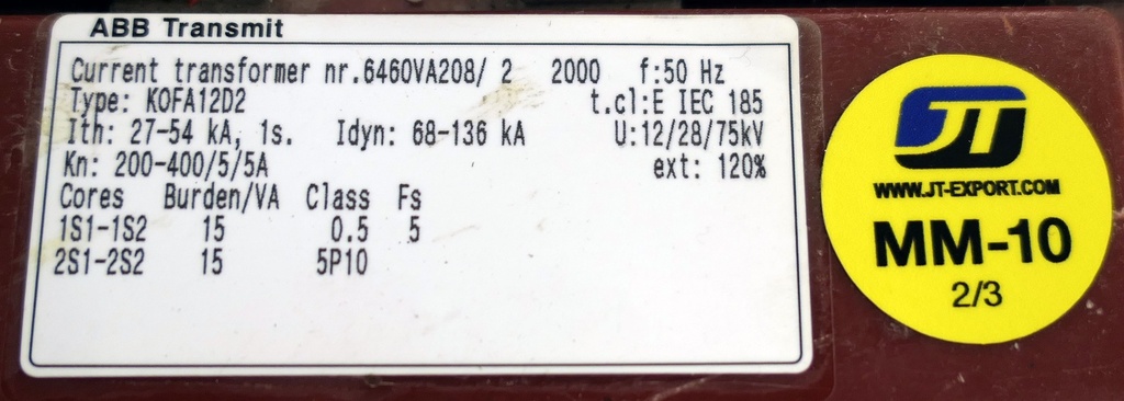 MM-10 Virtamuuntaja ABB KOFA12D2 200-400/5/5A 0,5