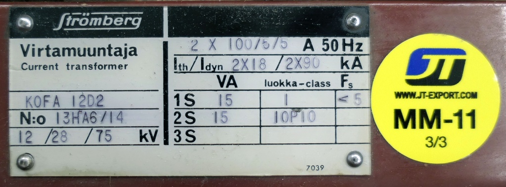 MM-11 Virtamuuntaja Strömberg KOFA12D2 2x100/5/5A 1