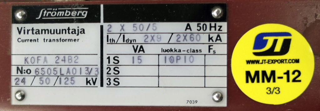 MM-12 Virtamuuntaja Strömberg KOFA24B2 2x50/5A 10P10