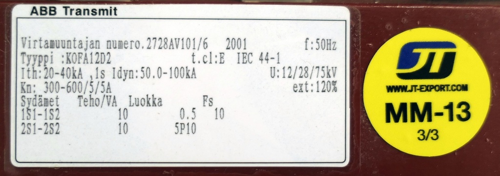 MM-13 Virtamuuntaja ABB KOFA12D2 300-600/5/5A 0,5