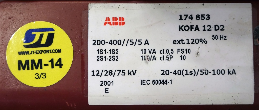 MM-14 Virtamuuntaja ABB KOFA12D2 200-400//5/5A 0,5