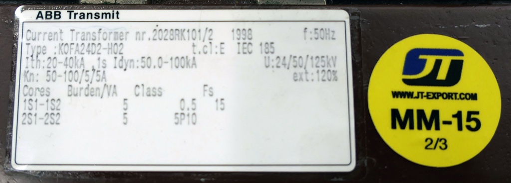 MM-15 Virtamuuntaja ABB KOFA24D2H02 50-100/5/5A 0,5
