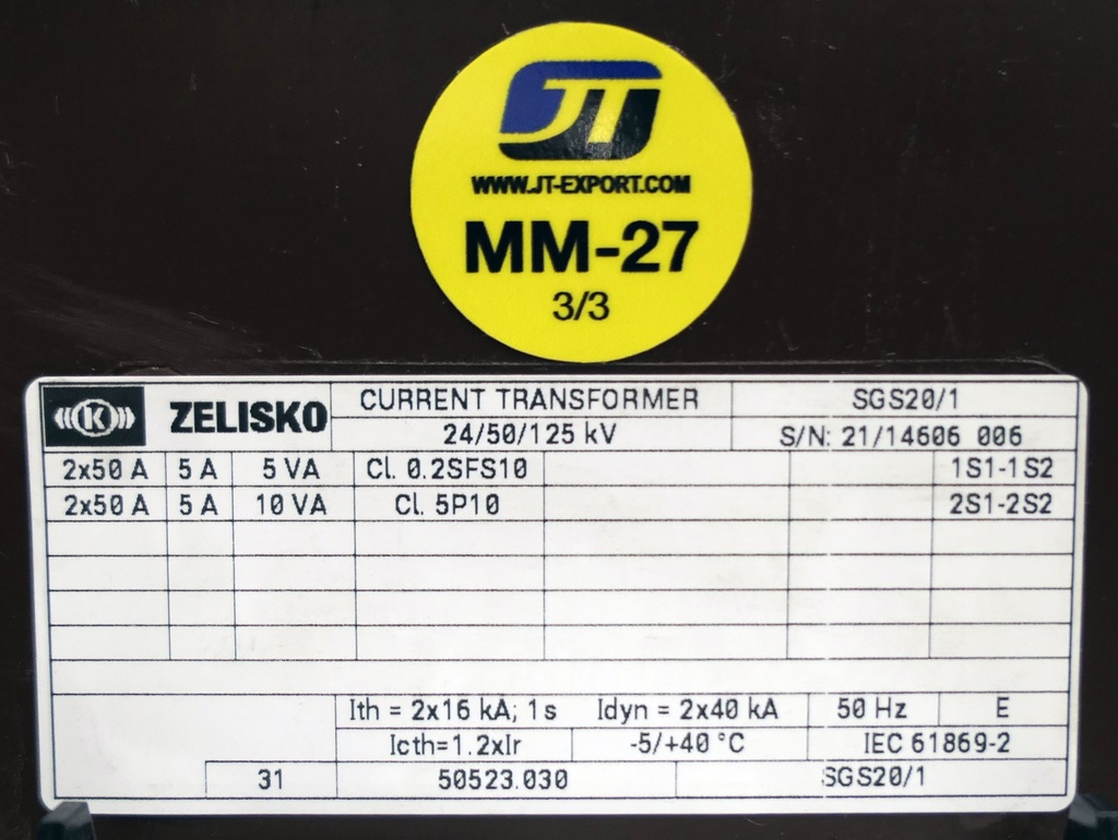 MM-27 Virtamuuntaja Zelisko SGS20/1/ Cl. 0.2S / 50-100A