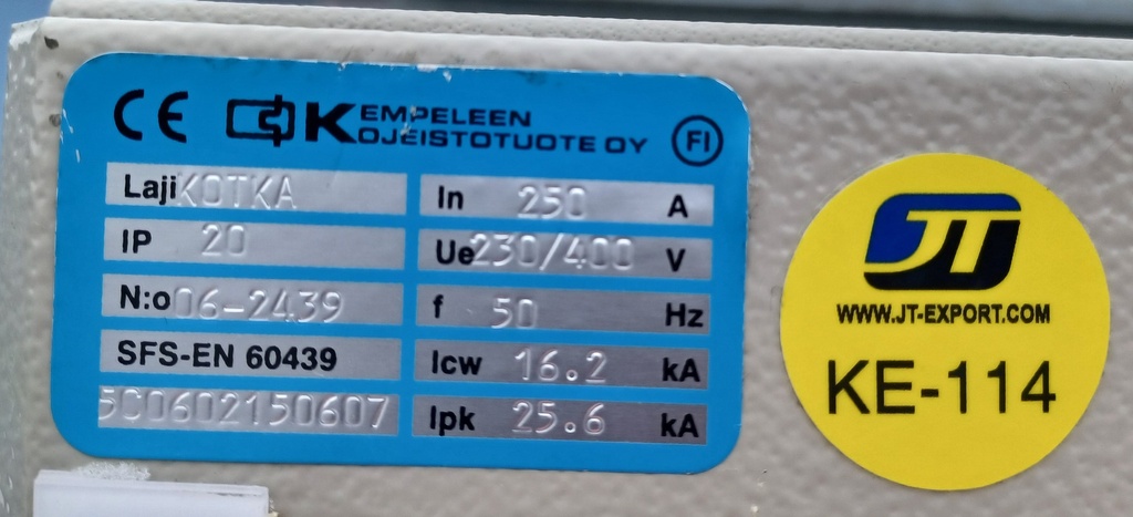 250A 400V Icw 16,2kA Kempeleen Kojeistotuote