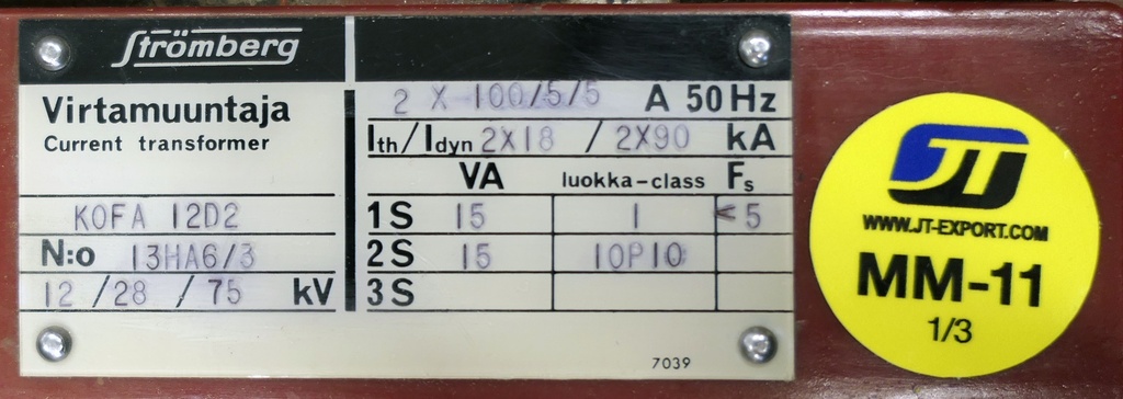 Virtamuuntaja Strömberg KOFA12D2 2x100/5/5A 1