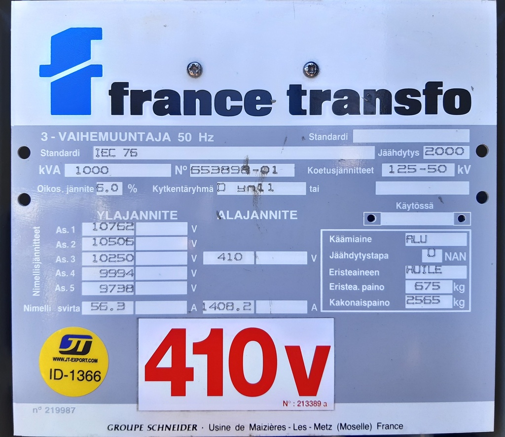 Öljymuuntaja France Transfo 1000kVA 10/0,4 vm. 2000