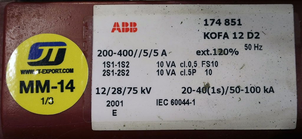 Virtamuuntaja ABB KOFA12D2 200-400//5/5A 0,5