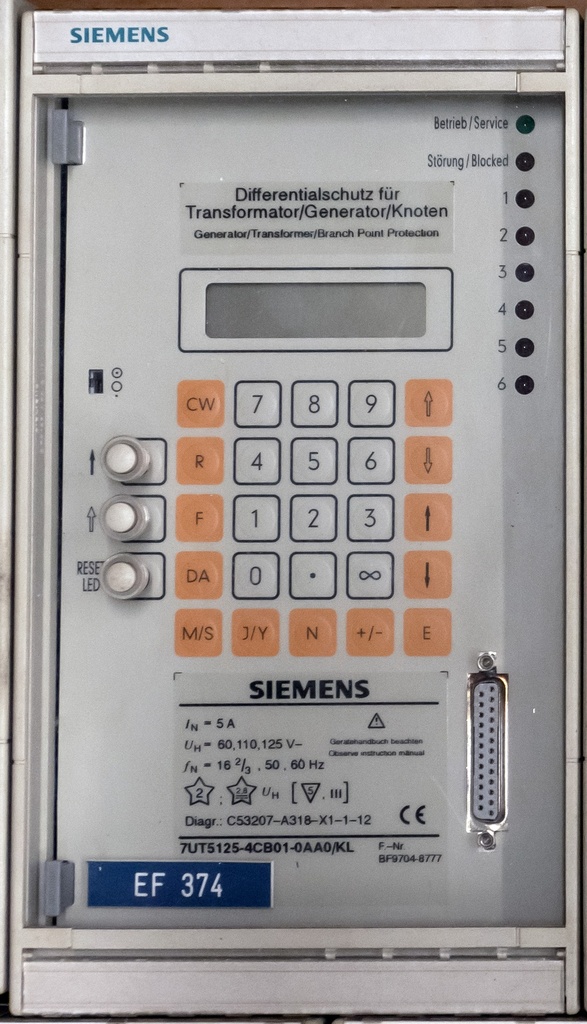 Siemens 7UT5125 transformer differential protection relay