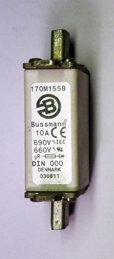 [170M1558] Erikoisnopea kahvasulake Bussmann 690V  10A DIN00 170M1558 (käytetty)
