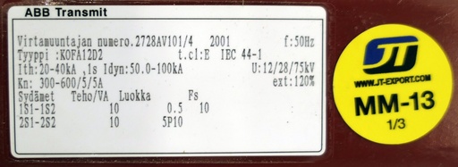 [MM-13] Virtamuuntaja ABB KOFA12D2 300-600/5/5A 0,5