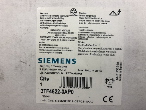 [3TF4622-0AP0] Siemens 3TF4622-0AP0 contactor 22kW 230VAC