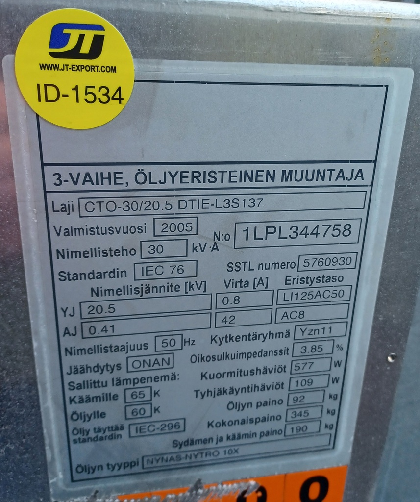 Öljymuuntaja ABB 30kVA 20/0,4kV vm. 2005