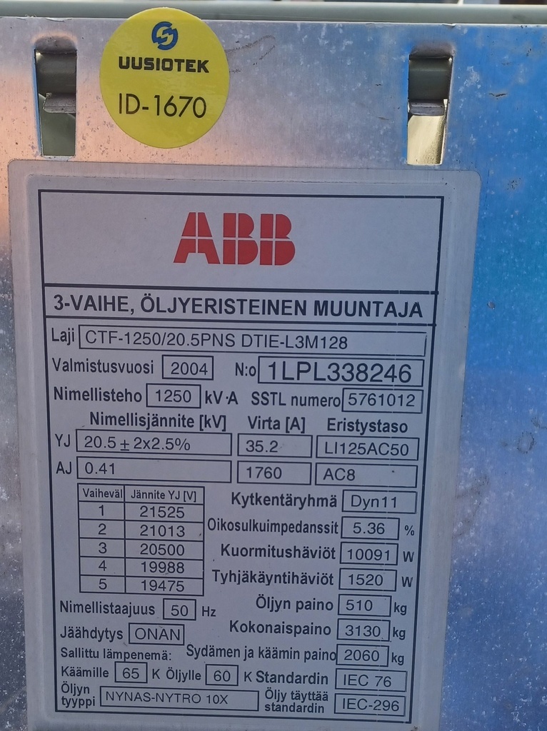 315kVA 20/0,4kV Oil type transformer Strömberg 1981