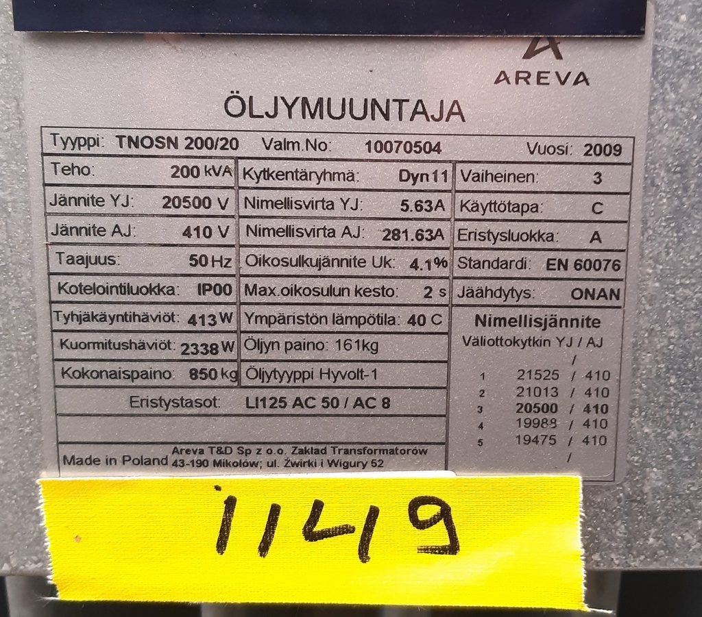 ID-1149 -200KVA-AREVA-20/0,4 - 2009