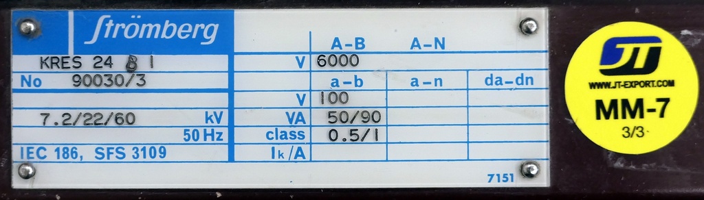 MM-7 Jännitemuuntaja Strömberg KRESS24B1 6000V 0,5/1