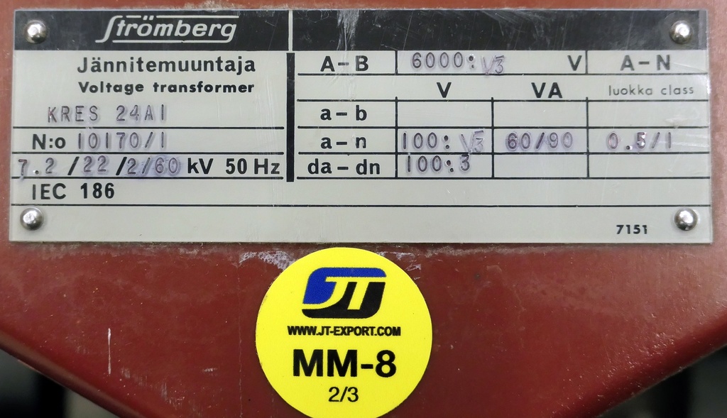MM-8 Jännitemuuntaja Strömberg KRES24A1 6000V 0,5/1