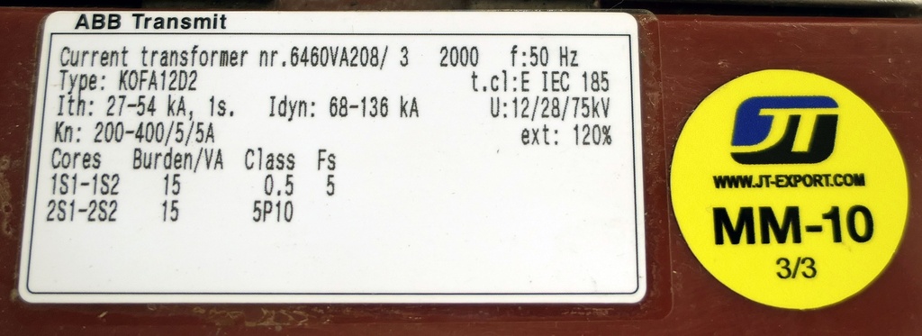 MM-10 Virtamuuntaja ABB KOFA12D2 200-400/5/5A 0,5