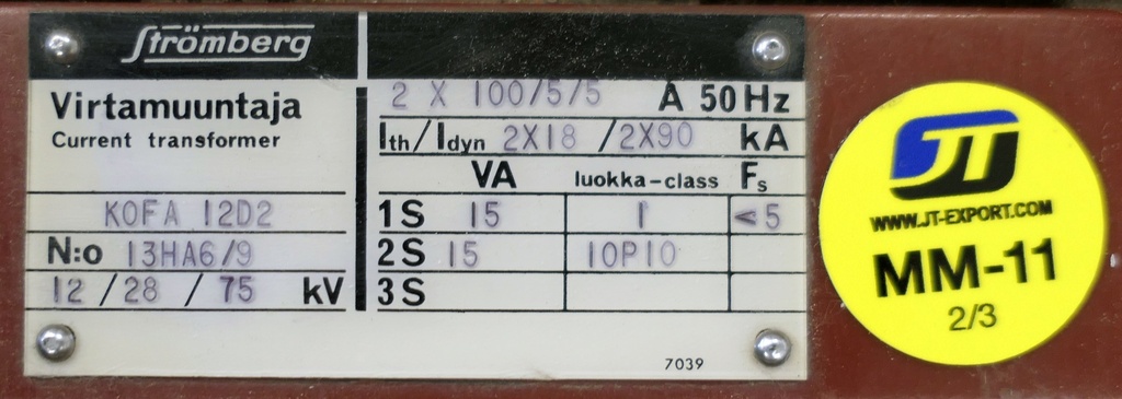 MM-11 Virtamuuntaja Strömberg KOFA12D2 2x100/5/5A 1