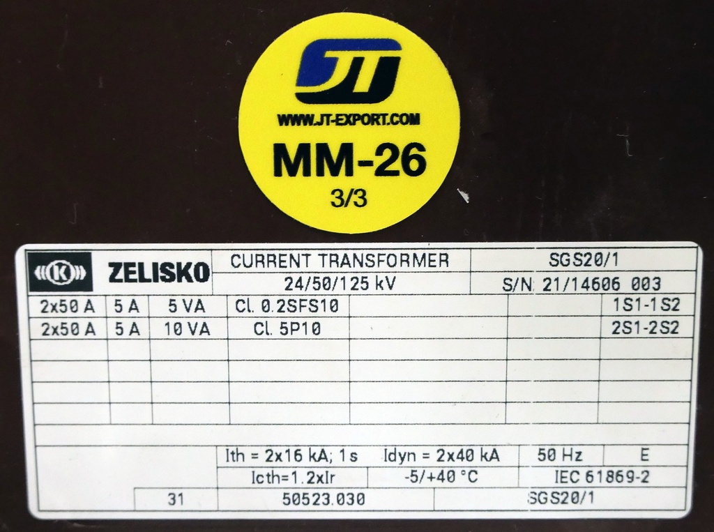 MM-26 Virtamuuntaja Zelisko SGS20/1/ Cl. 0.2S / 50-100A