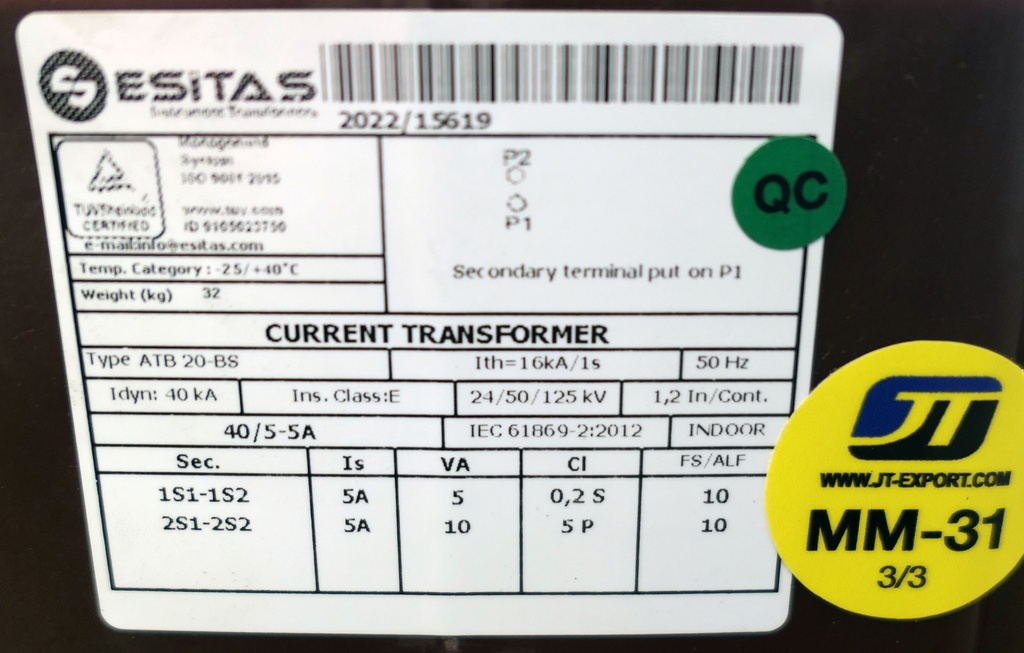 MM-31 Virtamuuntaja Esitas ATB20-BS 40/5-5A, 0,2S