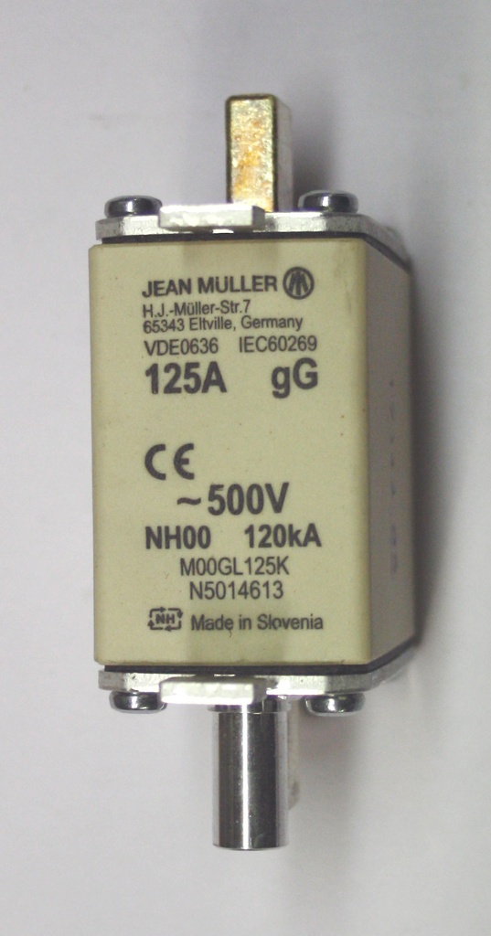 Erikoisnopea kahvasulake Jean Muller 690V  125A DIN00 N5014613   hälytt. tasass. (käytetty)