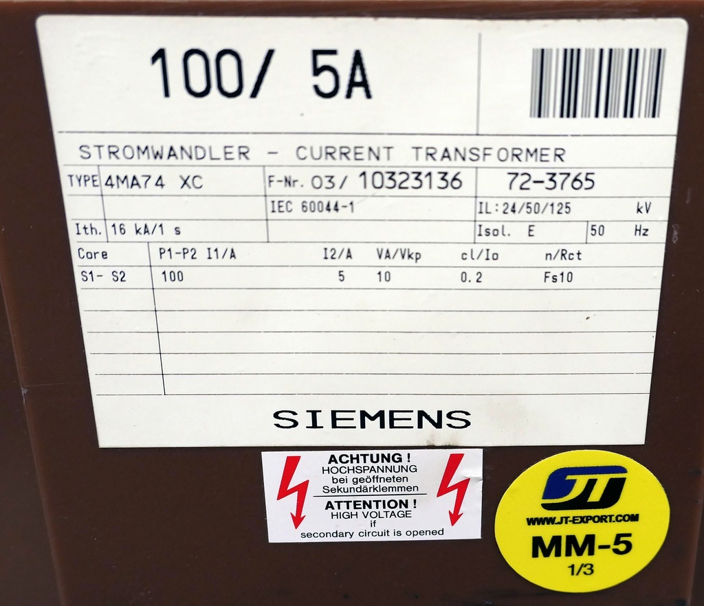 Virtamuuntaja Siemens 4MA74 100/5A, 0,2