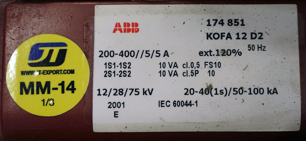 MM-14 Virtamuuntaja ABB KOFA12D2 200-400//5/5A 0,5
